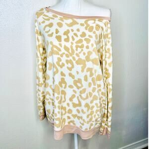 Bibi Cream & Tan Giraffe Print Wide Neck Long Sleeve Sweater S Y2k
